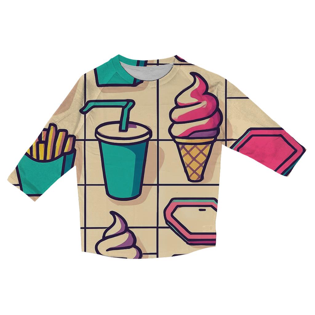 Neon Mall Food Court Pattern printed three quarter sleeve shirts