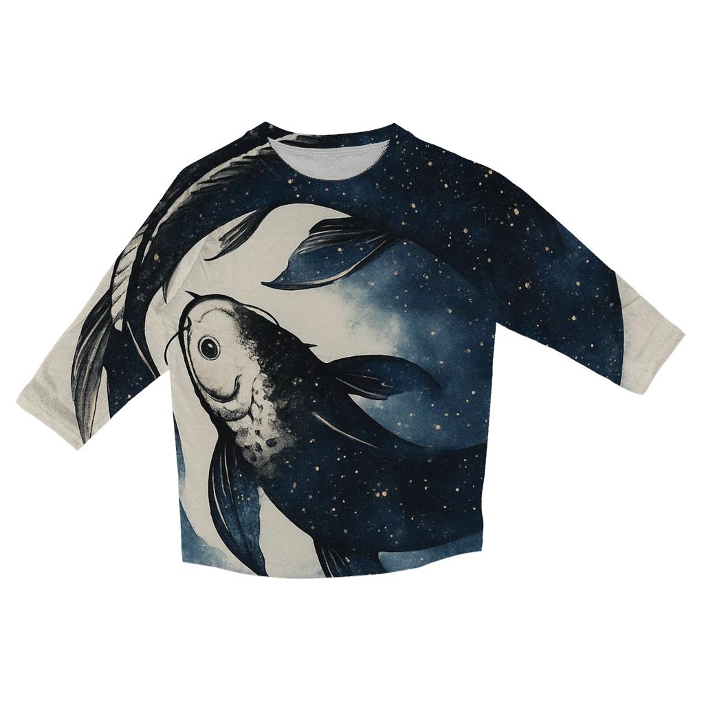 Koi Fish Orbiting Ink Mandala fashion 3/4 sleeve shirts