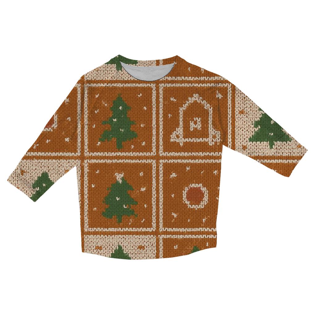 Gingerbread Rocket Village Grid Design cotton quarter sleeve shirts