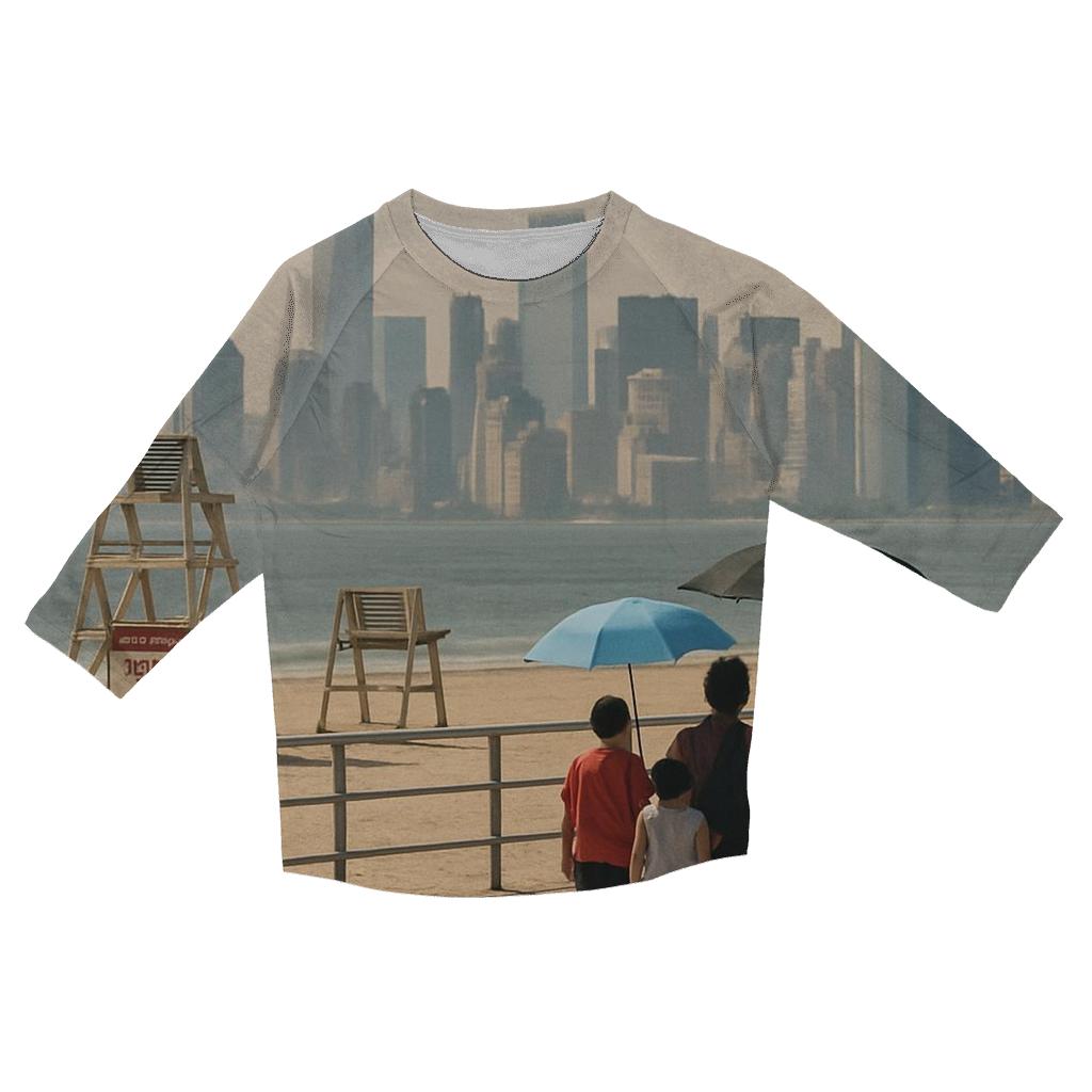 Coney Island Boardwalk With Distant Downtown Skyline trendy 3/4 sleeve tops