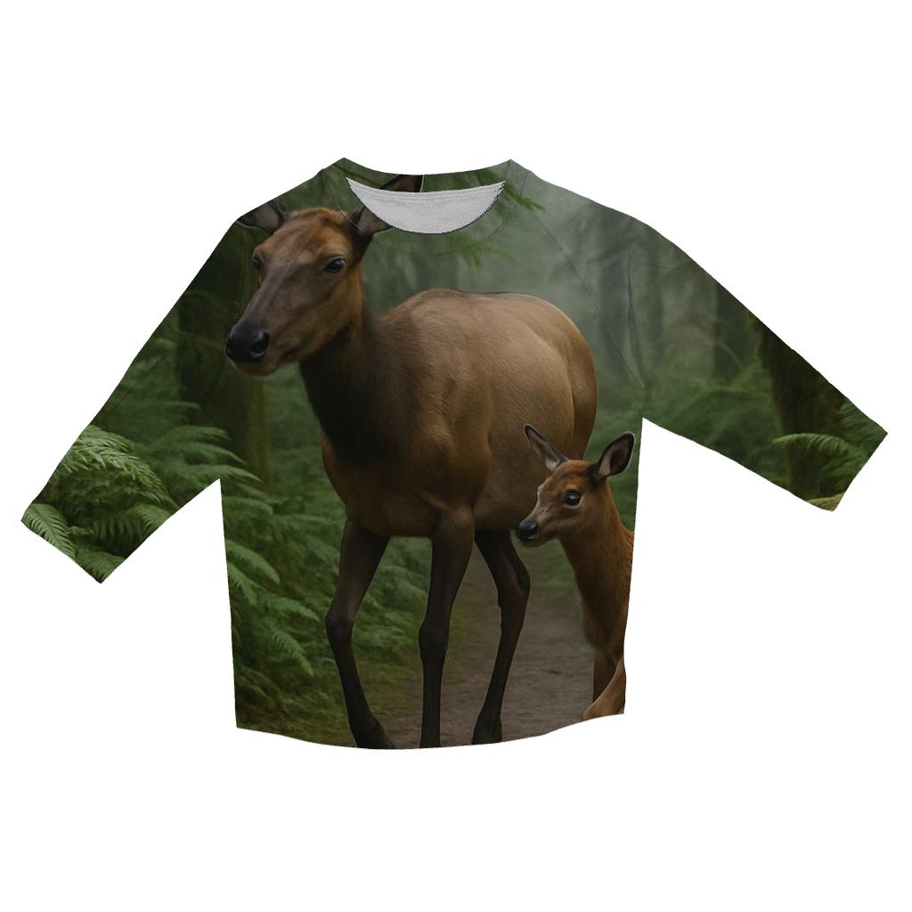 Moss Step Wapiti Cow And Calf fashion 3/4 sleeve shirts