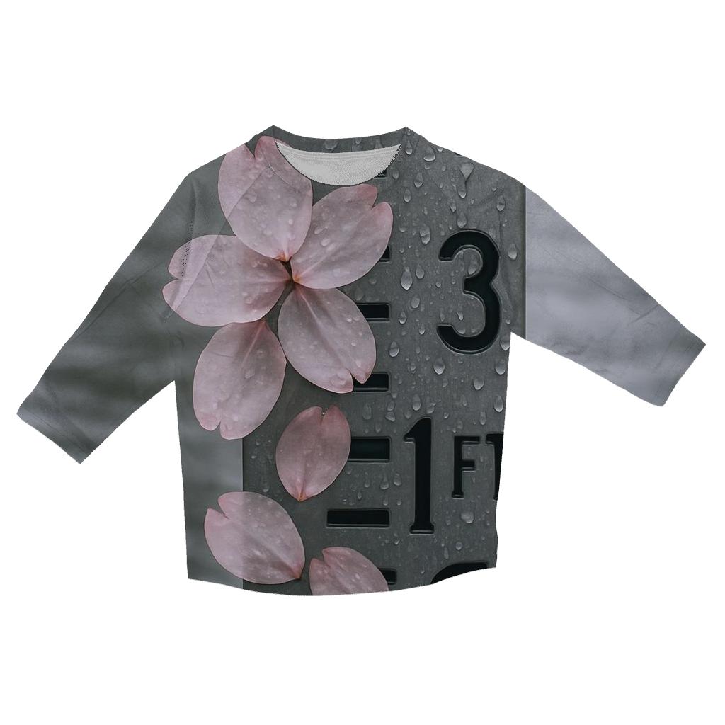Cherry Blossom Petals On A River Gauge After Rain printed three quarter sleeve shirts