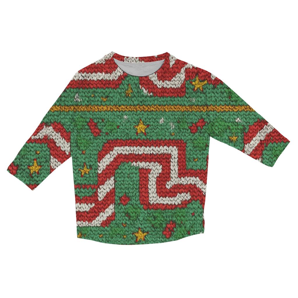 Candy Cane Warp Stripe Maze Design printed three quarter sleeve shirts