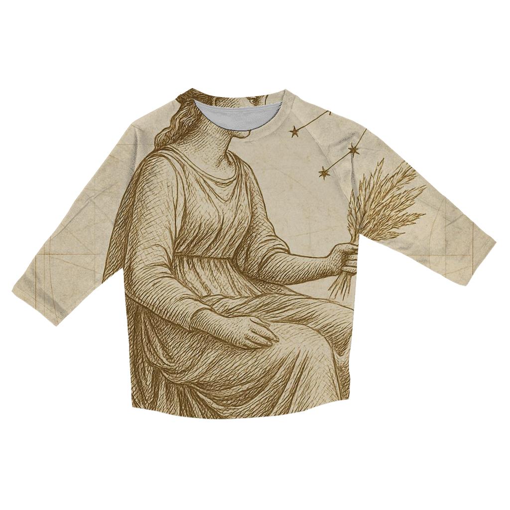 Virgo Sheaf Of Wheat Celestial Engraving printed three quarter sleeve shirts