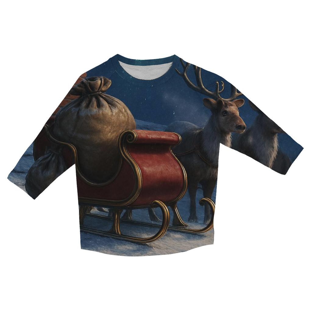 Santa Sleigh On Rooftops Beneath A Quiet Aurora fashion 3/4 sleeve shirts