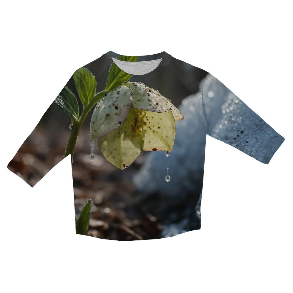 Hellebore Bloom Beneath Melting Snowpack casual three quarter sleeve shirts