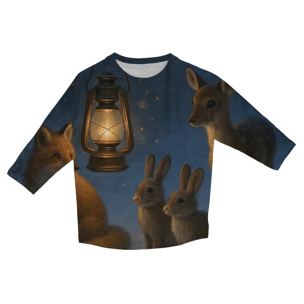 Lantern In A Forest Clearing With Winter Animals trendy 3/4 sleeve tops