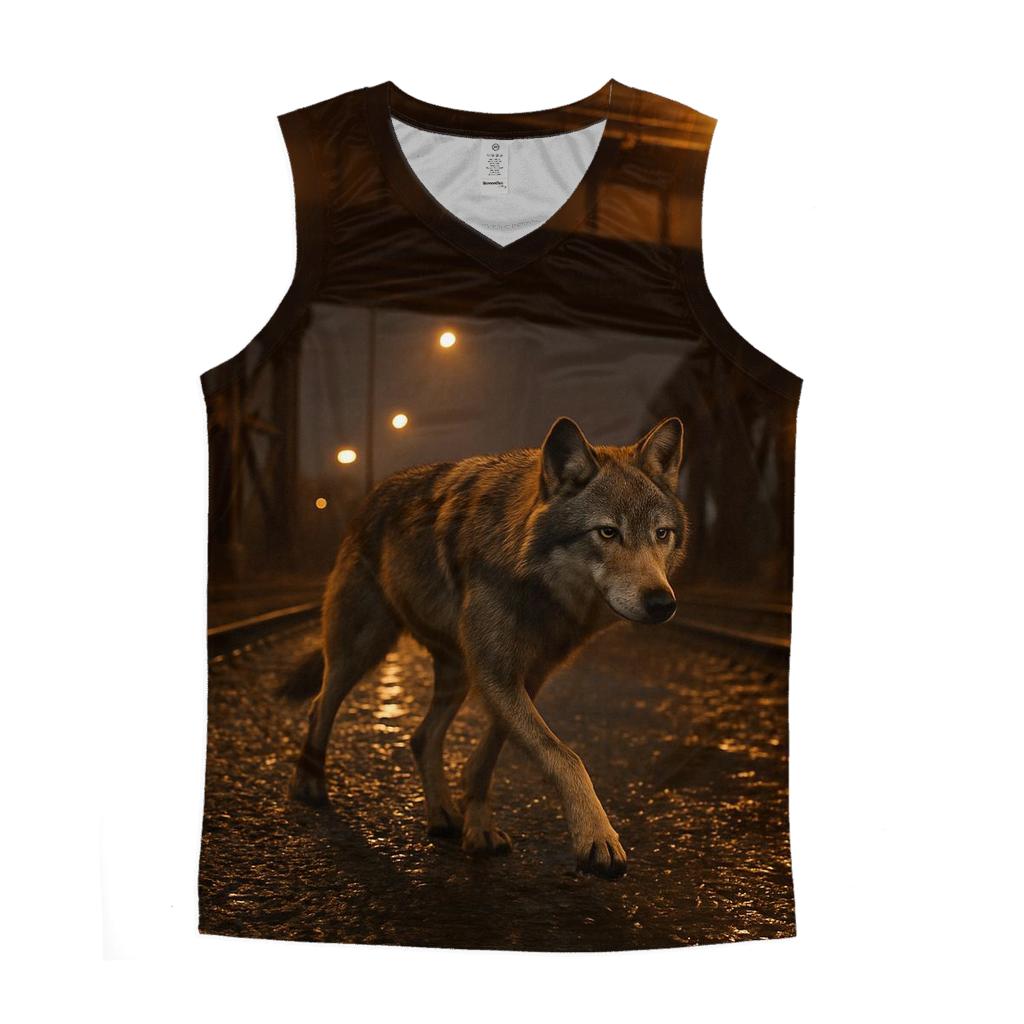 Wolf Crossing Under A Freight Overpass personalized athletic tanks
