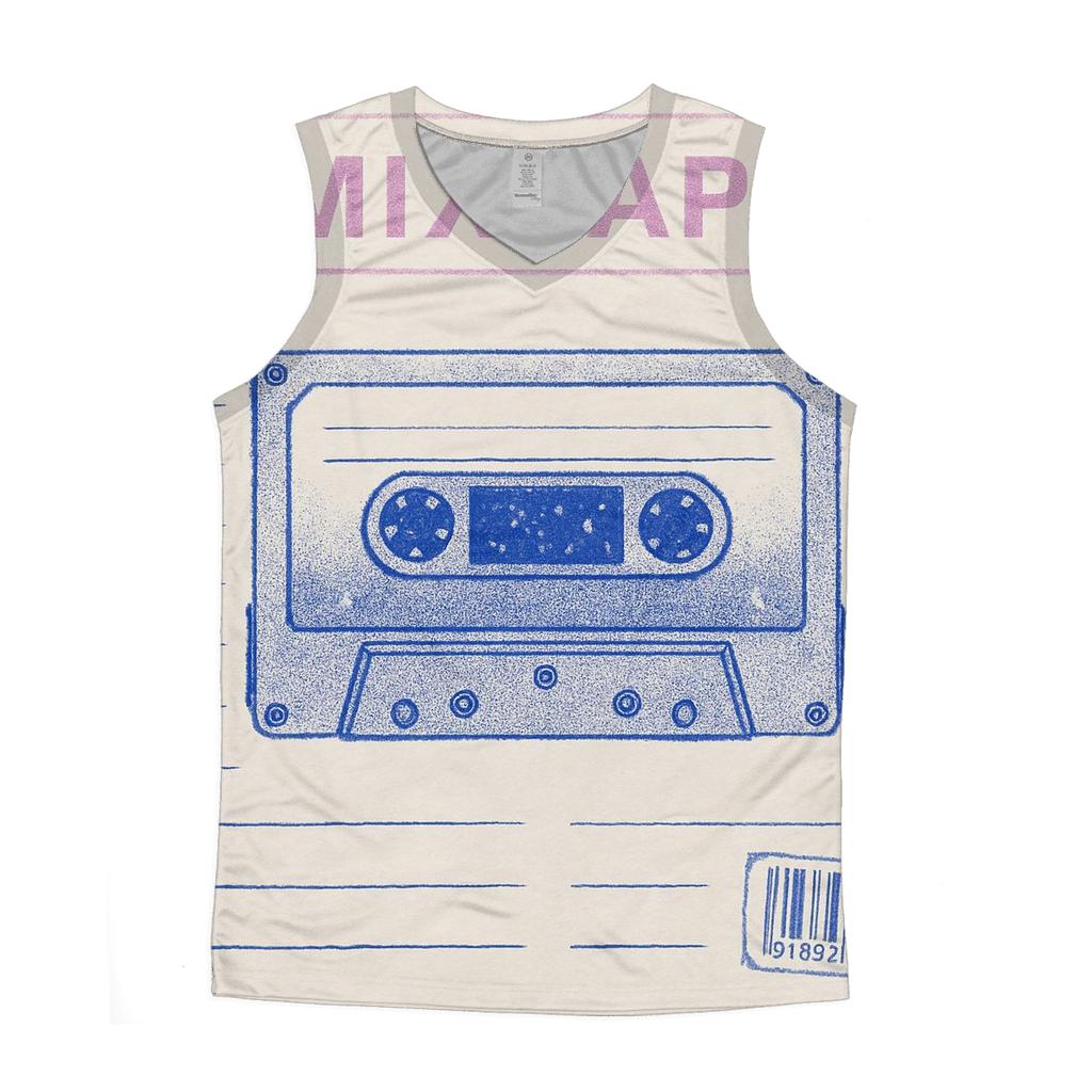 Nineties Cassette Mixtape Starfield Sleeve graphic print tank tops