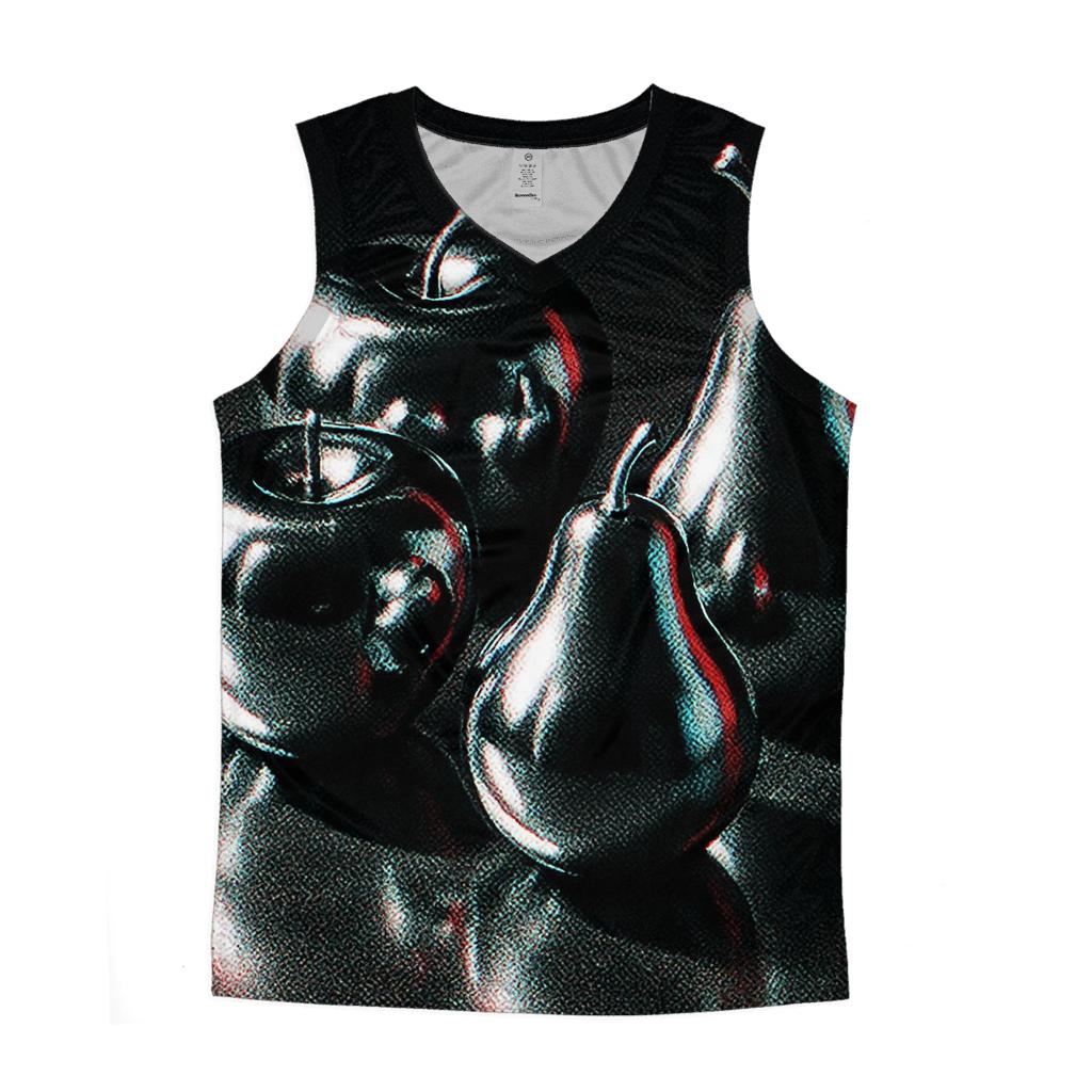 Chrome Fruit Still Life With Glitch Halftone graphic print tank tops