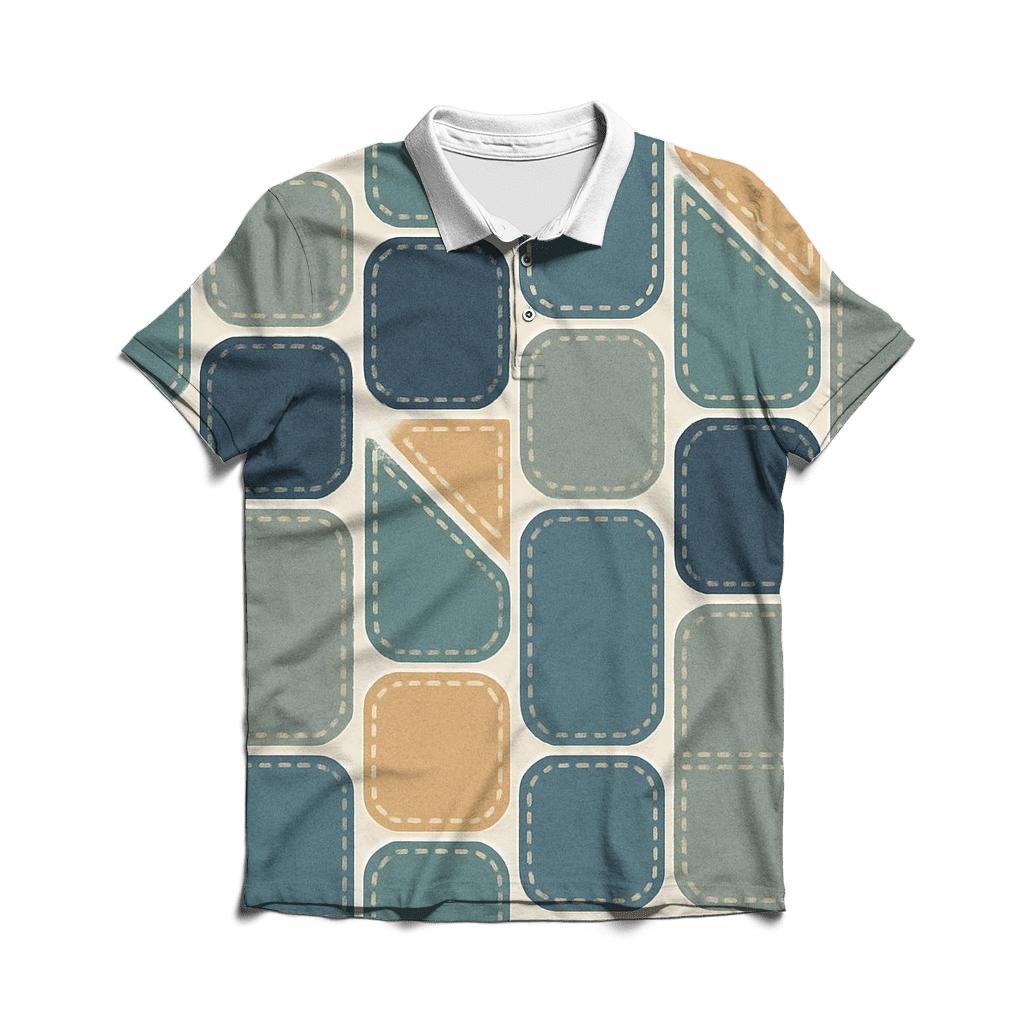 Patchwork Denim Geometry casual sports polo shirts