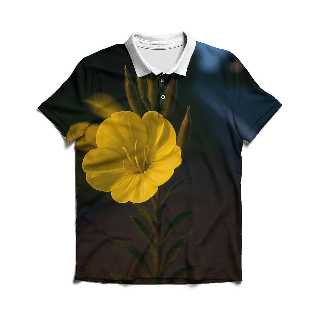 Evening Primrose Opening Under Roadside Streetlight branded logo polo shirts