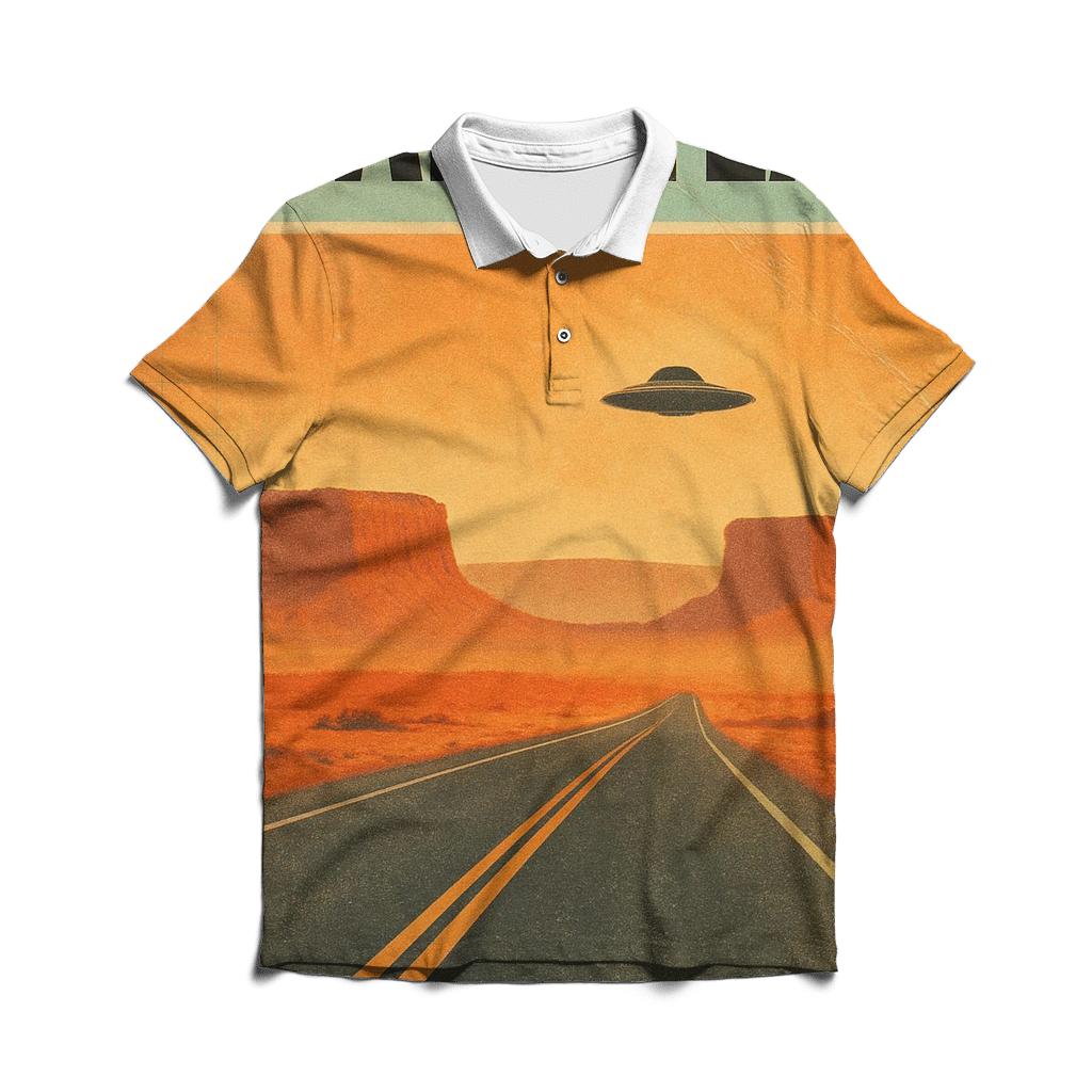 Seventies Desert UFO Road Atlas Cover embroidered polo tops