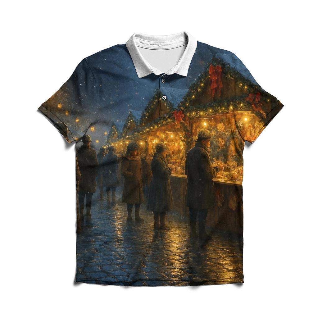Midnight Market Under Lanterns And Falling Flurries personalized polo shirts