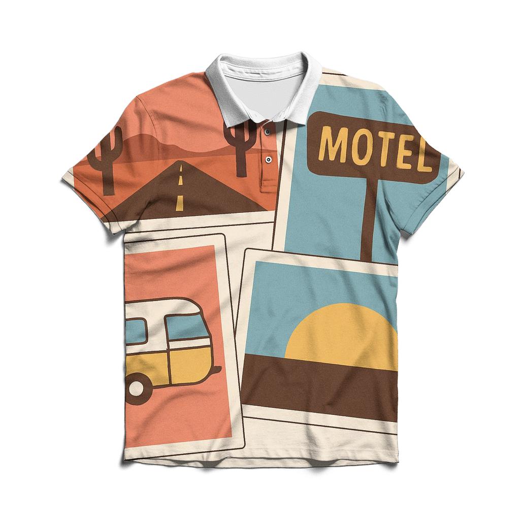 Seventies Road Trip Postcards personalized polo shirts