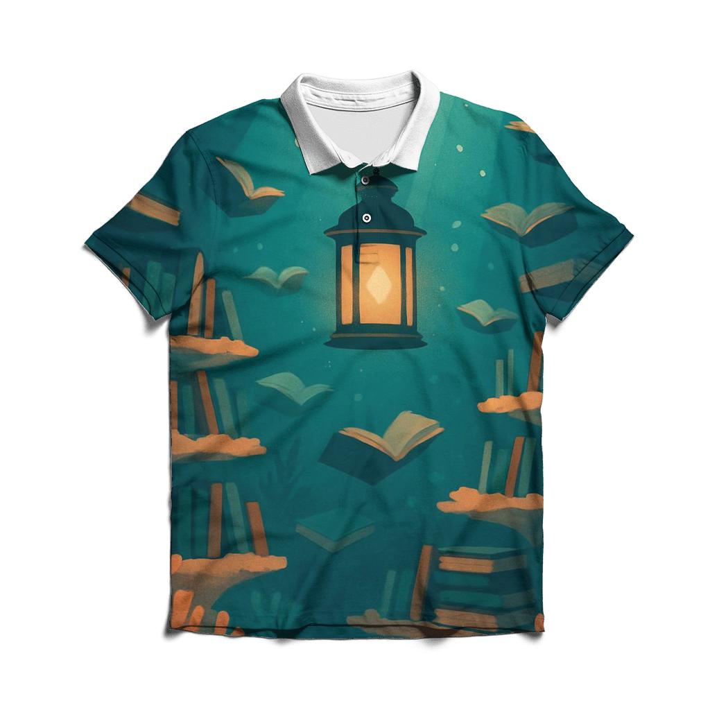 Underwater Lantern Library Scene embroidered polo tops