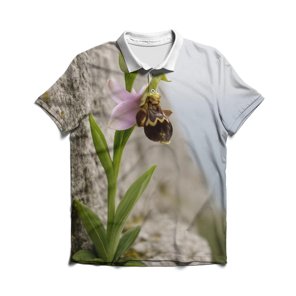 Wild Orchid On Limestone Cliff With Sea Mist designer slim fit polos