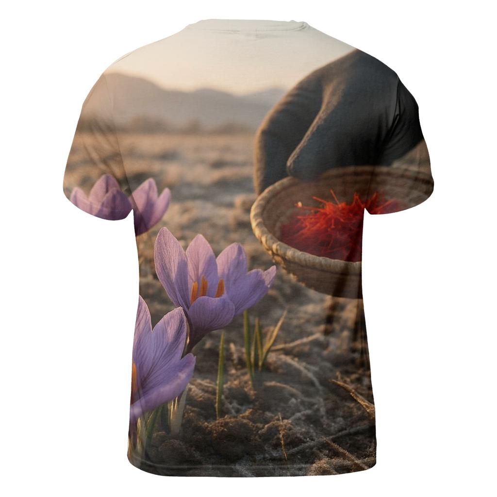 Saffron Crocus Harvest On A Frosted Plateau artistic all-over print tops