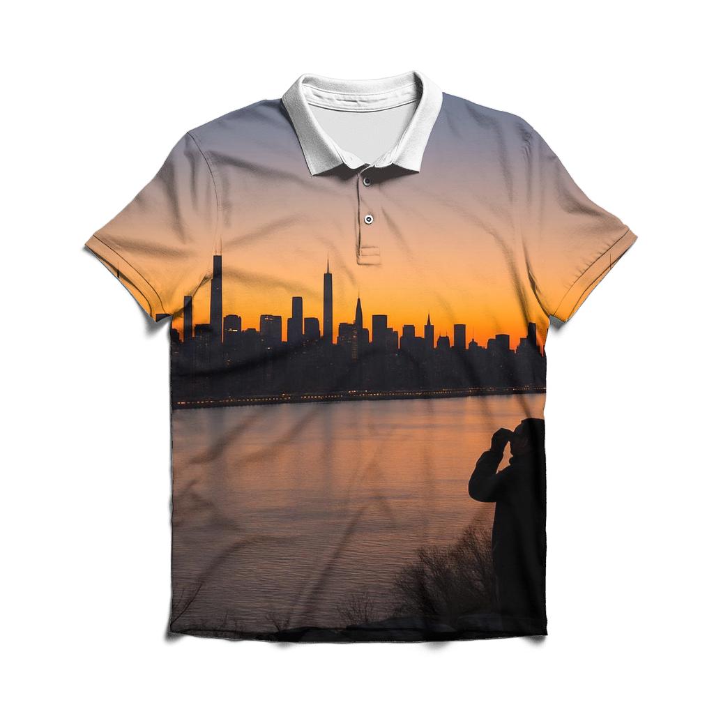 Sunset Over New Jersey Palisades With Manhattan In Profile embroidered polo tops