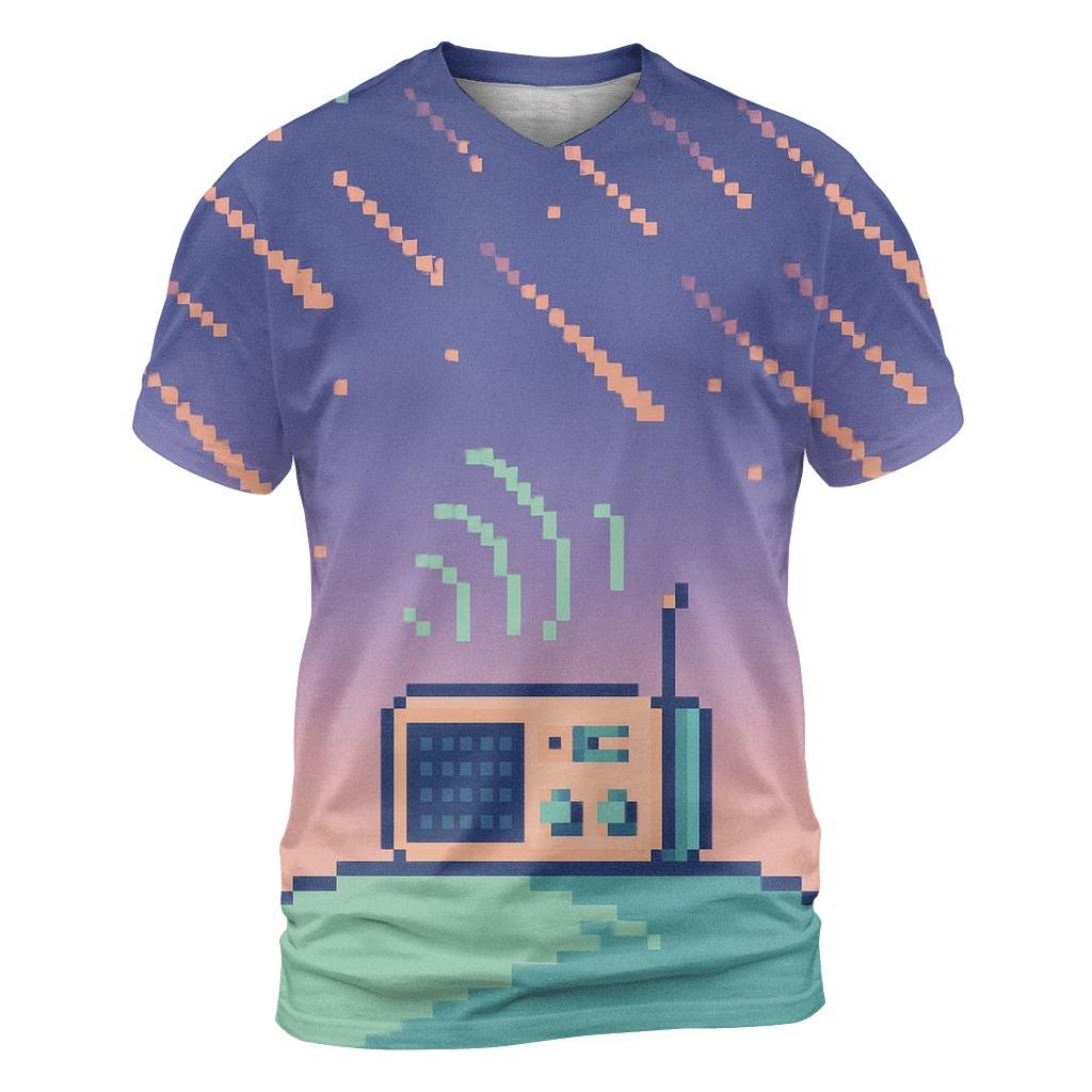 Pixel Radio Meteor Shower vibrant all-over design tees