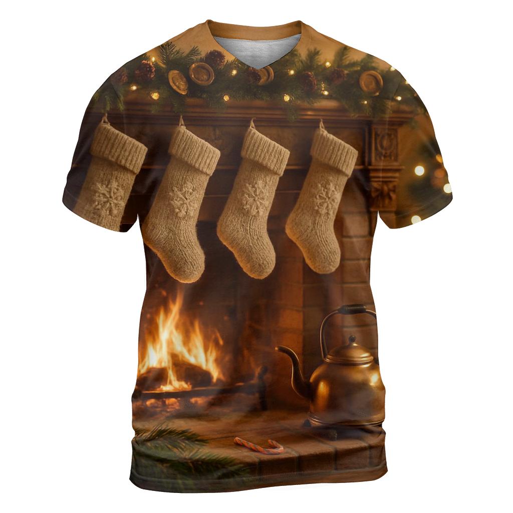 Sugarplum Hearthside Stockings And Silent Snow trendy printed shirt styles