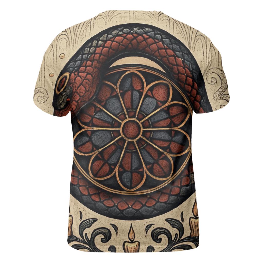 Cathedral Rose Ouroboros artistic all-over print tops
