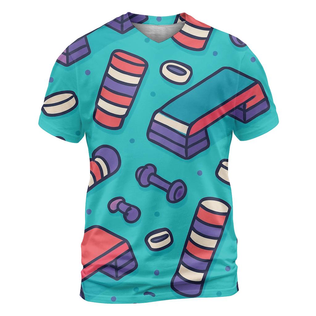 Retro Fitness Aerobics Steps vibrant all-over design tees