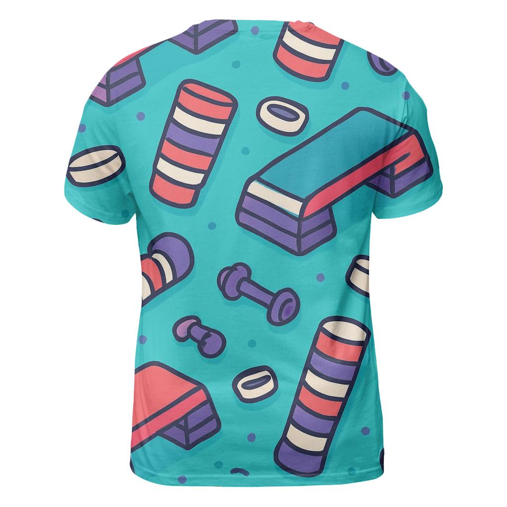 Retro Fitness Aerobics Steps vibrant all-over design tees