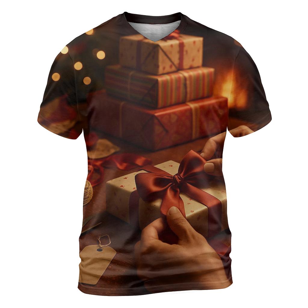 Wrapping Table Chaos In Soft Firelight statement graphic shirts