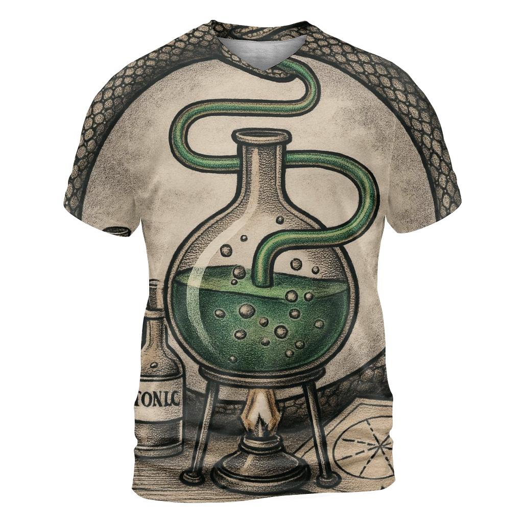 Alchemy Vessel Ouroboros Distillation artistic all-over print tops