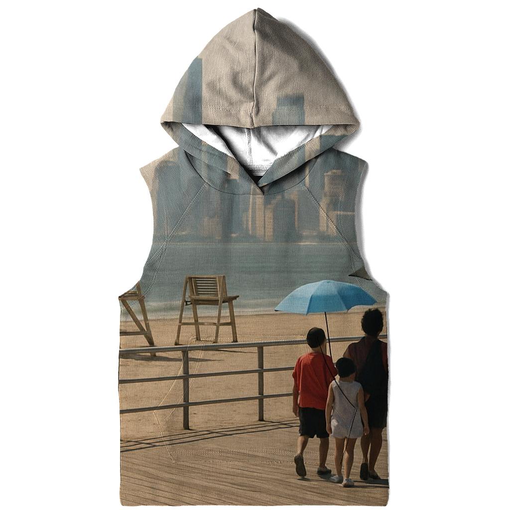 Coney Island Boardwalk With Distant Downtown Skyline embroidered hoodies