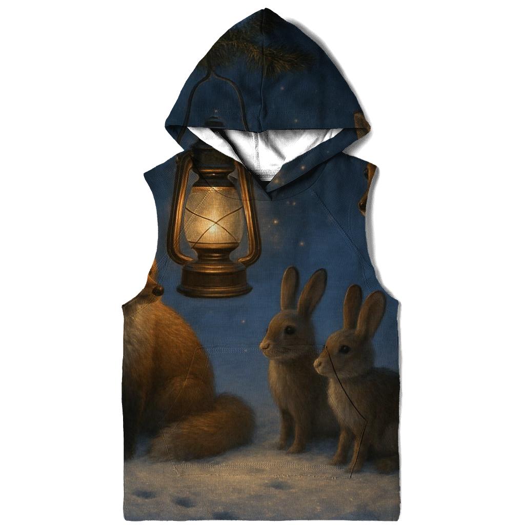 Lantern In A Forest Clearing With Winter Animals hoodie styles