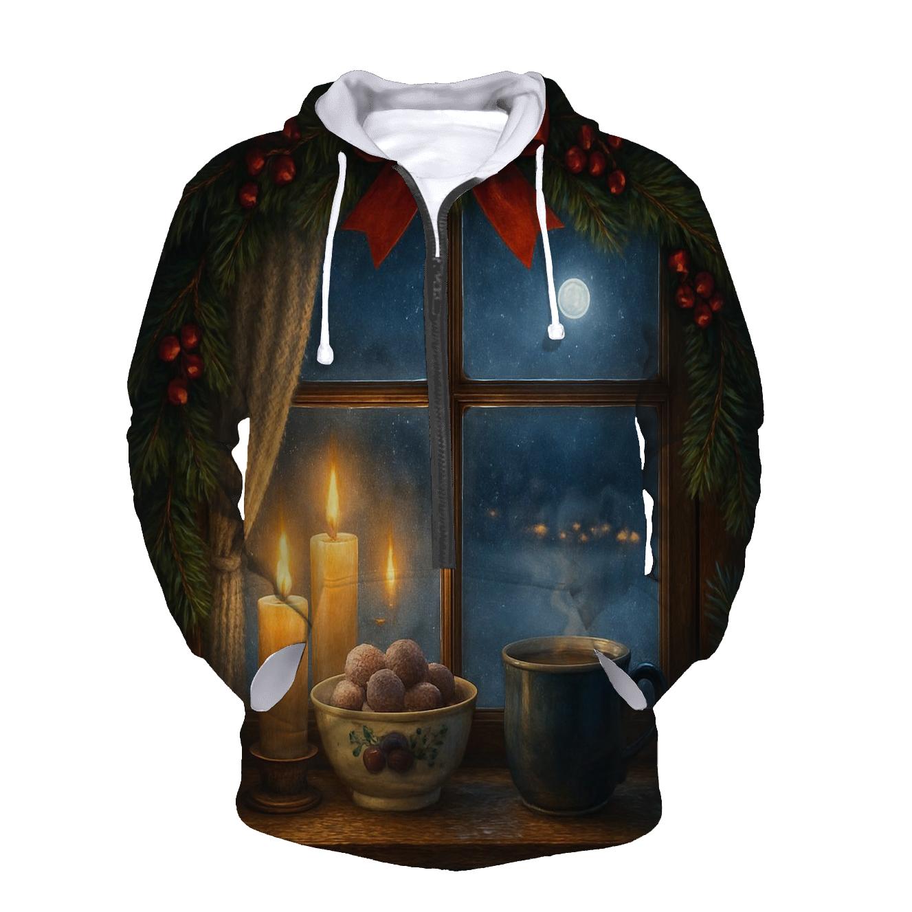 Candlelit Evergreen Window On Snowy Eve hoodie trends
