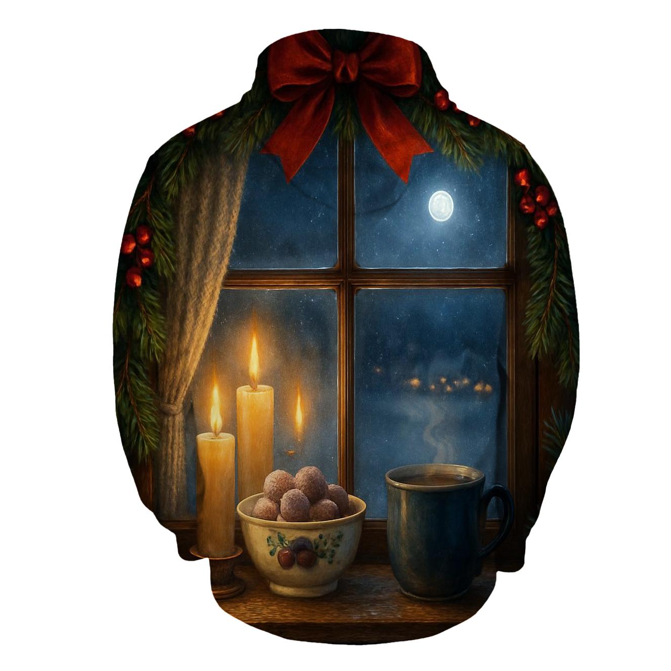 Candlelit Evergreen Window On Snowy Eve hoodie trends
