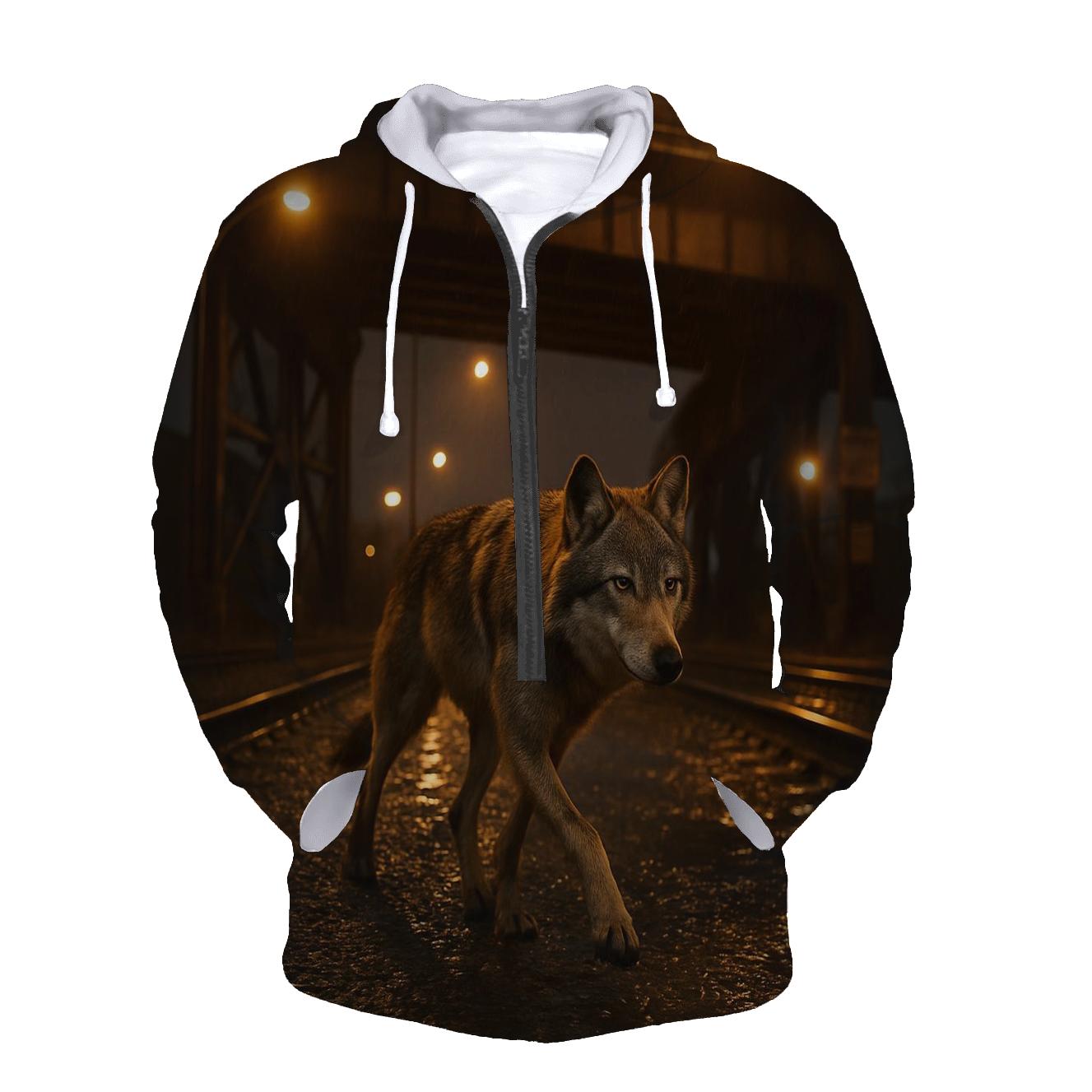 Wolf Crossing Under A Freight Overpass graphic hoodies
