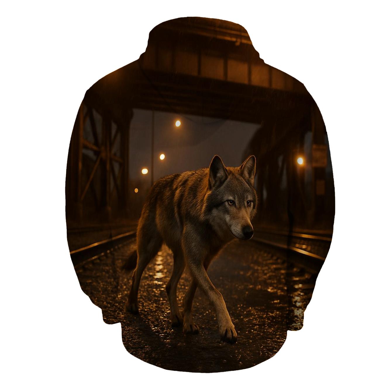 Wolf Crossing Under A Freight Overpass graphic hoodies