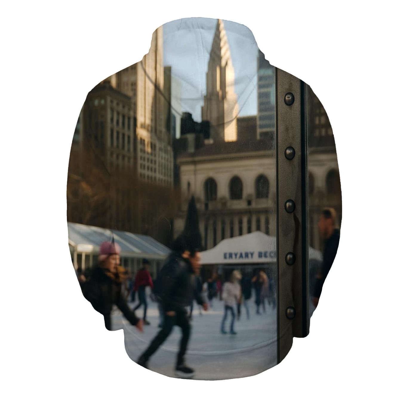 Midtown Reflections In A Bryant Park Ice Rink Window hoodie designs