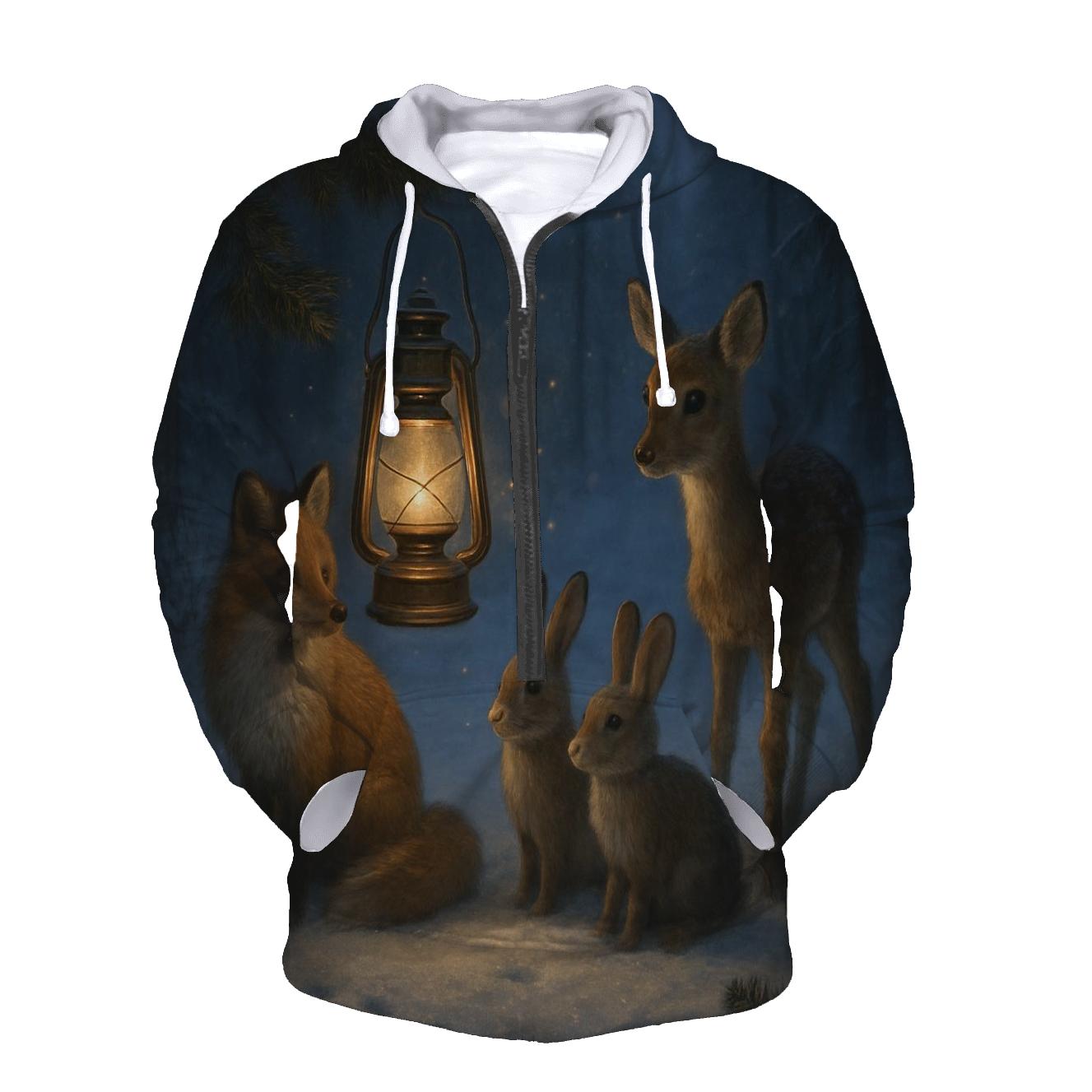 Lantern In A Forest Clearing With Winter Animals lightweight hoodies
