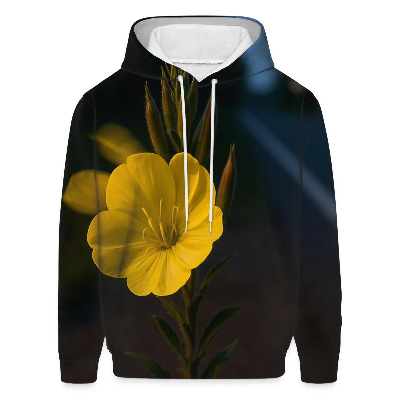 Evening Primrose Opening Under Roadside Streetlight embroidered hoodies