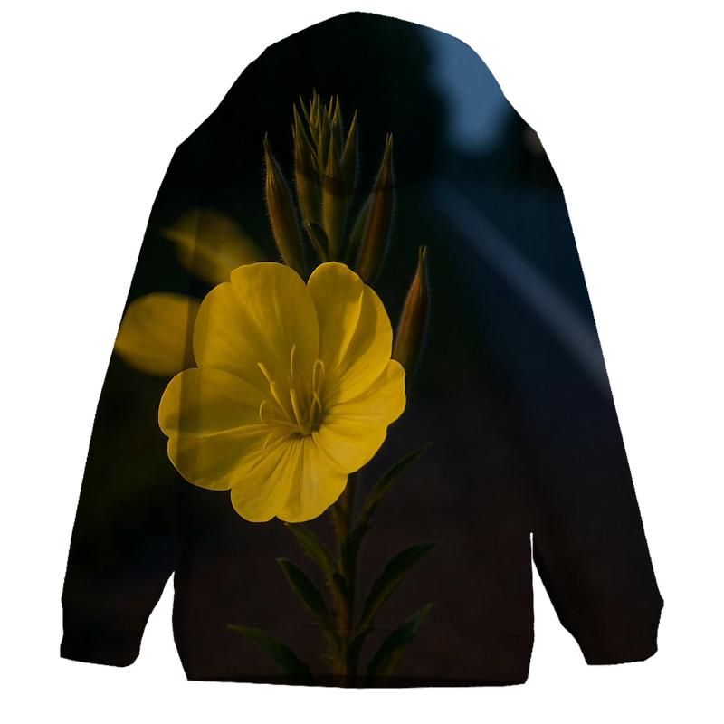 Evening Primrose Opening Under Roadside Streetlight embroidered hoodies