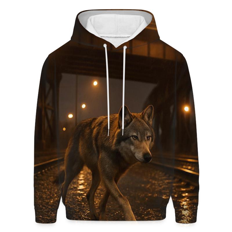 Wolf Crossing Under A Freight Overpass printed hoodies