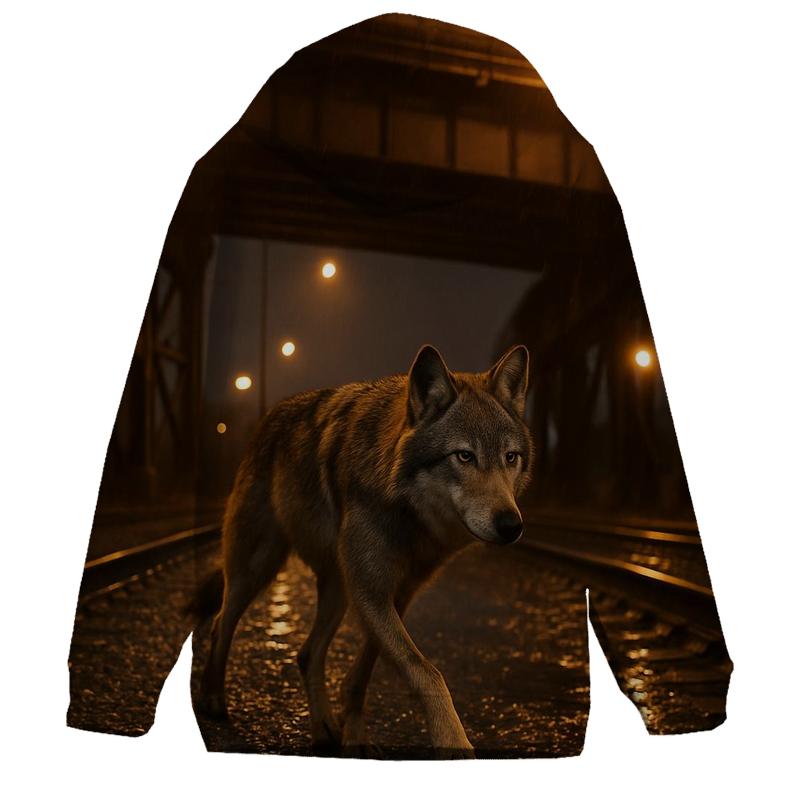 Wolf Crossing Under A Freight Overpass printed hoodies