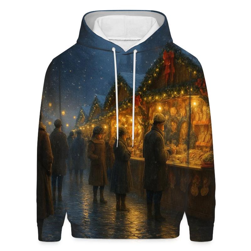 Midnight Market Under Lanterns And Falling Flurries printed hoodies