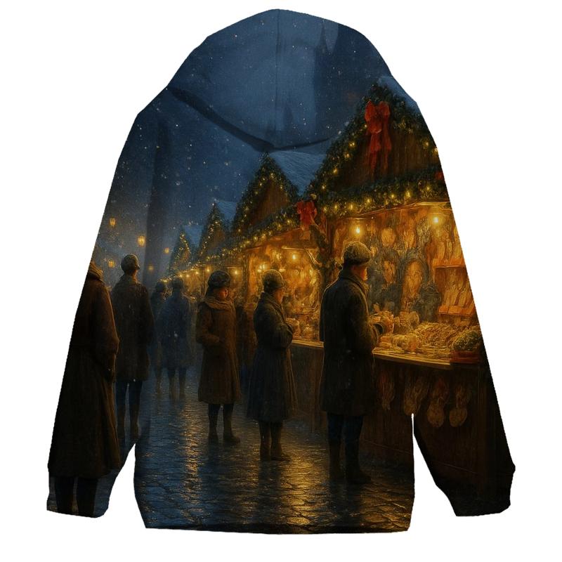 Midnight Market Under Lanterns And Falling Flurries printed hoodies