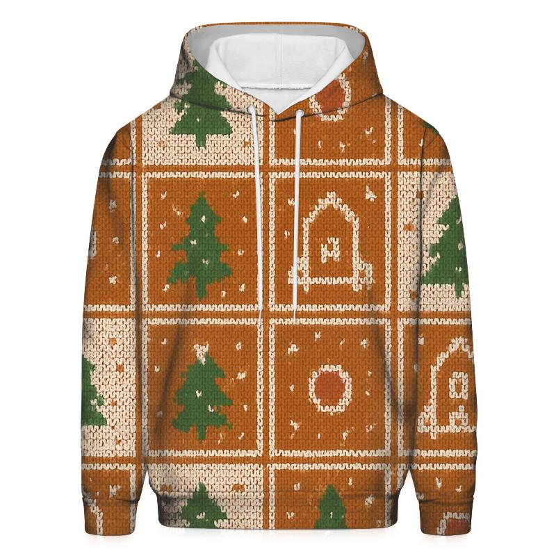 Gingerbread Rocket Village Grid Design premium hoodies