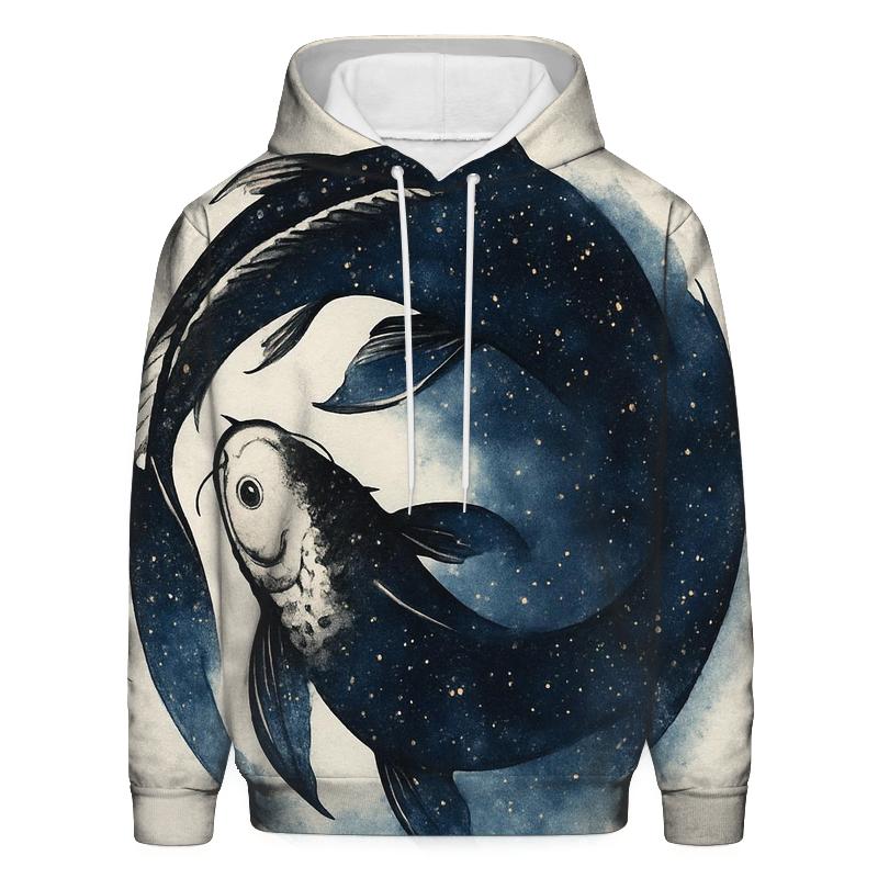 Koi Fish Orbiting Ink Mandala printed hoodies