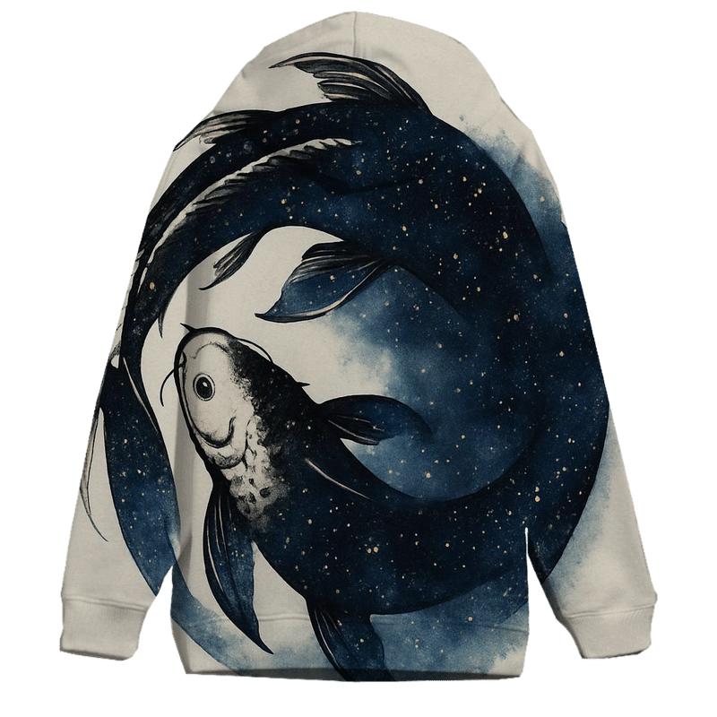 Koi Fish Orbiting Ink Mandala printed hoodies