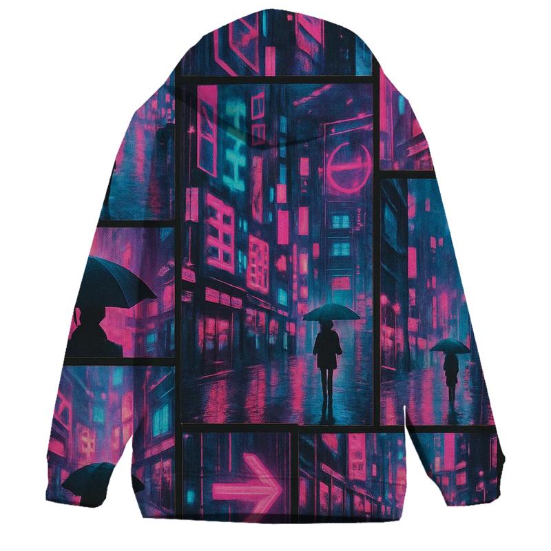 Neon Rain City Collage Grid graphic hoodies