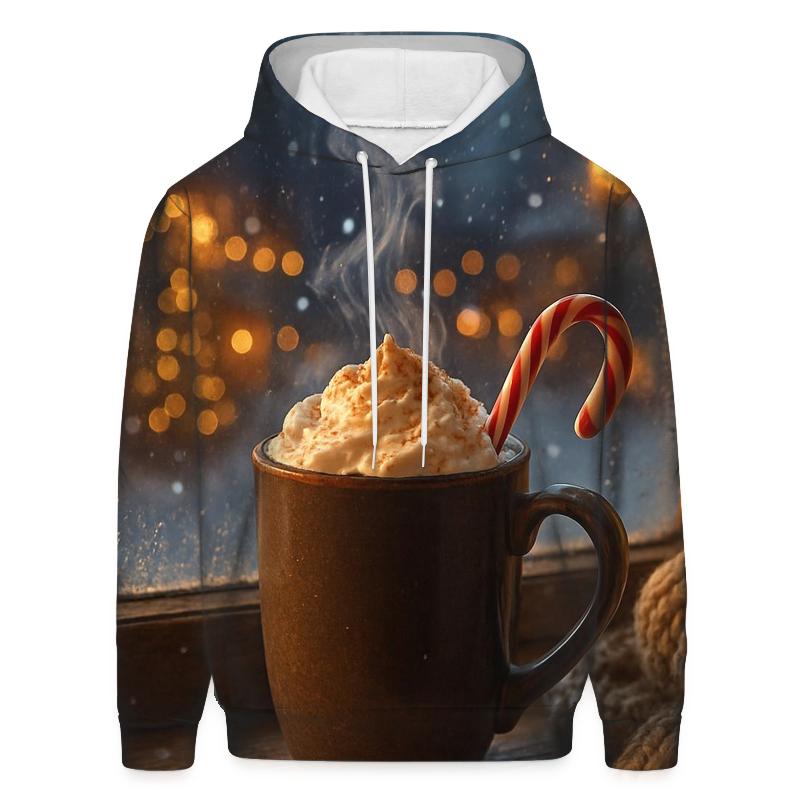Hot Cocoa On The Sill With A Village Beyond graphic hoodies