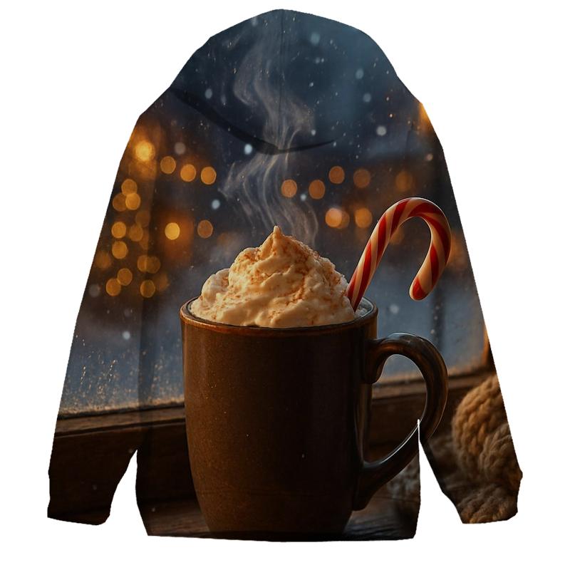 Hot Cocoa On The Sill With A Village Beyond graphic hoodies